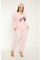 Kadın Büyük Beden Polar Peluşlu Pijama Takımı Tampap 4123- Pudra