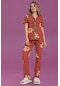 Kadın Düğmeli Desenli Pijama Takımı Kırmızı 1974 Waynap