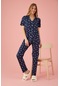 Kadın Düğmeli Desenli Pijama Takımı Lacivert 1974 Waynap