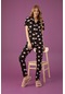 Kadın Düğmeli Desenli Pijama Takımı Siyah 1974 Waynap