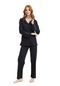 Kadın İnce Kolu Dantel Detaylı %100 Pamuklu Düğmeli Pijama Takımı 9319-Siyah