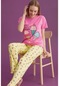 Kadın Pijama Takımı Sarı Pembe Kısa Kollu Bayan Pijama Takımı Çok Renkli