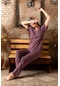 Lukitus Bambu Pamuk V Yaka Kısa Kol Kadın Pijama Takımı Mor