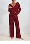 Pamuklu Fitilli Kaşkorse Kadın Pijama Takımı -alt Üst Takım-bordo
