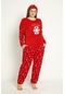 Tampap Kadın Büyük Beden Polar Peluşlu Pijama Takımı 4123- Kırmızı