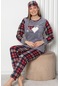 Uzun Kol Polar Kışlık Alt Üst Kadın Pijama Takımı Gri Kırmızı