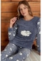 Uzun Kol Polar Kışlık Bayan Kadın Pijama Takımı Alt Üst Takım Füme