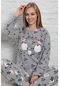 Uzun Kol Polar Kışlık Bayan Kadın Pijama Takımı Alt Üst Takım Gri