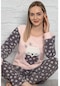 Uzun Kol Polar Kışlık Bayan Kadın Pijama Takımı Alt Üst Takım Kahve
