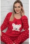 Uzun Kol Polar Kışlık Bayan Kadın Pijama Takımı Alt Üst Takım Kırmızı