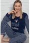 Uzun Kol Polar Kışlık Bayan Kadın Pijama Takımı Alt Üst Takım Lacivert