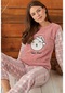 Uzun Kol Polar Kışlık Bayan Kadın Pijama Takımı Alt Üst Takım Pembe (554561059)