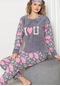 Uzun Kol Polar Kışlık Kadın Alt Üst Pijama Takımı Gri