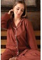 Uzun Kollu 2 İplik Boydan Düğmeli Kadın Pijama Takımı Kahve