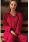 Uzun Kollu 2 İplik Boydan Düğmeli Kadın Pijama Takımı Kırmızı