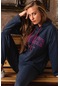 Uzun Kollu 2 İplik Kapüşonlu Kadın Pijama Takımı Lacivert