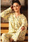 Uzun Kollu Boydan Düğmeli Kadın Pijama Takımı Sarı