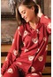 Uzun Kollu Pamuklu Boydan Düğmeli Kadın Pijama Takımı Ayıcıklı