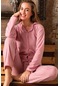 Uzun Kollu Polar Boydan Düğmeli Kadın Pijama Takımı Açık Pembe