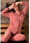 Uzun Kollu Polar Boydan Düğmeli Kadın Pijama Takımı Koyu Pembe