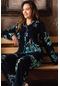 Uzun Kollu Polar Boydan Düğmeli Kadın Pijama Takımı Lacivert