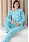 Uzun Kollu Polar Boydan Düğmeli Kadın Pijama Takımı Mavi Çiçekli