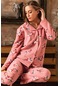 Uzun Kollu Polar Boydan Düğmeli Kadın Pijama Takımı Pembe Desenli