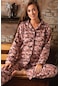 Uzun Kollu Polar Boydan Düğmeli Kadın Pijama Takımı Somon Çiçekli
