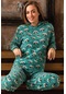 Uzun Kollu Polar Kapüşonlu Kadın Pijama Takımı Koyu Yeşil