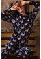 Uzun Kollu Polar Kapüşonlu Kadın Pijama Takımı Lacivert