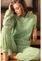 Uzun Kollu Polar Kapüşonlu Kadın Pijama Takımı Yeşil