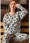 Uzun Kollu Polar Kışlık Kadın Pijama Takımı Mavi Panda