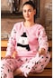 Uzun Kollu Polar Kışlık Kadın Pijama Takımı Pembe Ayıcık