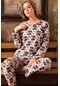 Uzun Kollu Polar Kışlık Kadın Pijama Takımı Pembe Gri