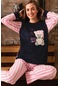 Uzun Kollu Polar Kışlık Kadın Pijama Takımı Pembe Lacivert
