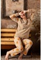 Welsof Desenli Peluş Pijama Takımı Kahverengi