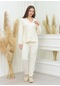 Yeni Sezon Soft Kadife Düğmeli Pijama Takımı Kırık Beyaz Rengi-Kırık Beyaz