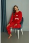 Yeni Sezon Sonbahar/kış Kadın Welsoft Polar Yuvarlak Yaka Ayıcık Desenli Kalın Pijama Takımı 30003-kırmızı Kırmızı