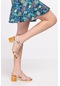 Hakiki Deri Çapraz Bantlı Topuklu Vizon Sandalet Ayakkabı-H1927