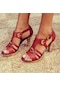 Ikkb İlkbahar Ve Yaz Kadın Büyük Beden Sandalet Kırmızı