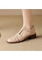 Kadın Ayak Parmağı Roma Sandalet Kalın Topuk Bej