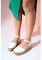 Luvishoes Viba Beyaz Cilt Hakiki Deri Kadın Hasır Dolgu Taban Sandalet