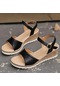 Siyah Lucyever Ayak Bileği Toka Takozlar Sandalet Kadın İçin Yaz 2023 Patchwork Platformu Sandalet Kadın Kalın Taban Gladyatör Sandalias