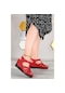 Woggo Ary 19-200 Günlük 8 Cm Topuk Cırtlı Bayan Sandalet Terlik K Kırmızı