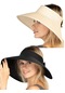 Kadın Geniş Siperli Fiyonklu Hasır Vizör Şapka 2'li Siyah Bej