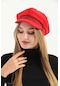Kadın Kırmızı Zincirli Kaşe Ressam Şapka
