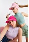 Pembe - Fuşya Uv Korumalı Katlanır Üstü Açık Yumuşak Siperli %100 Pamuklu Penye Tenis Vizör Şapka 2^li Set-6409 - Çok Renkli