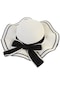 Ww Yaz Fiyonklu Hasır Şapka Kadınlar Plaj Güneşlik Büyük Kenarlı Şapka - Beyaz