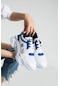 Devida Ares Serisi 6 CM Yüksek Taban Kadın Spor Ayakkabı Beyaz - Mavi