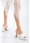 Geniş Yüzlü Cilt Kadeh Topuklu Beyaz Kadın Platform Topuklu Terlik-2507-beyaz